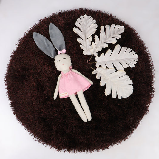 Adorable 12 inch plush bunny toy with pink pastel colored outfit, perfect for cuddles and sensory play